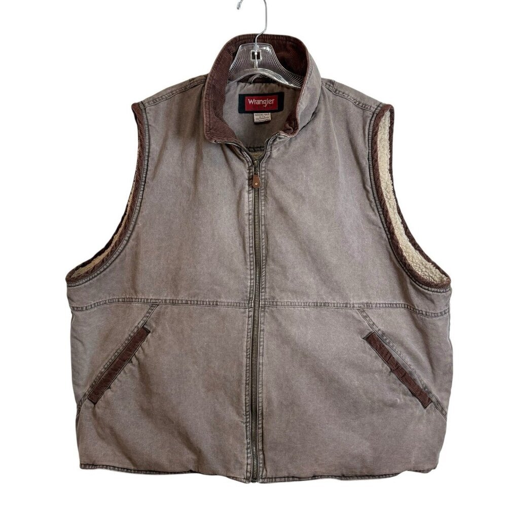 Wrangler Hero Vest Men 2xl Sherpa Lined Faded Brown Corduroy Trim Canvas Y2kw